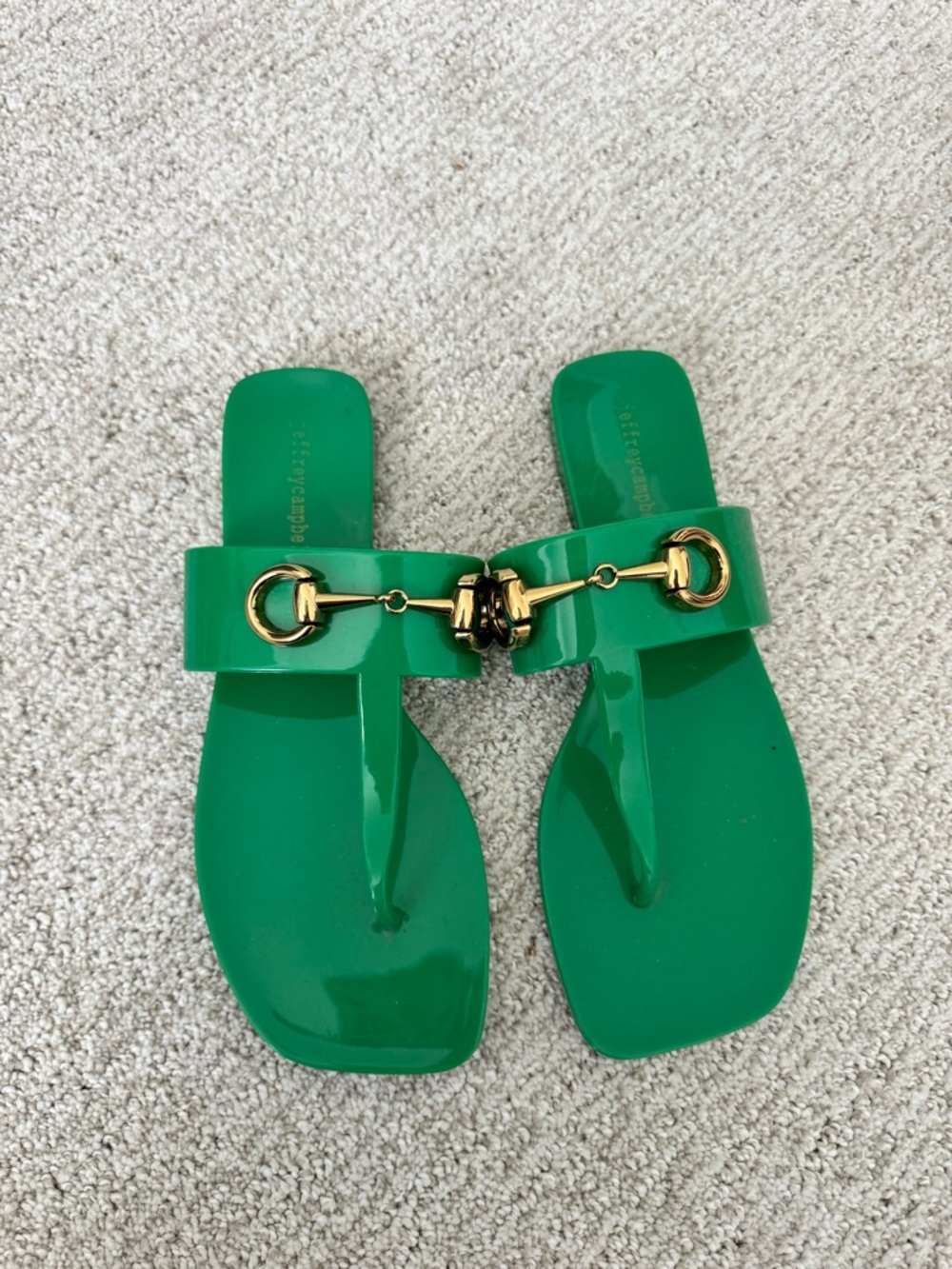 Price is Firm! Jeffrey Campbell Green Jelly Thong Sandals with Gold Horsebit